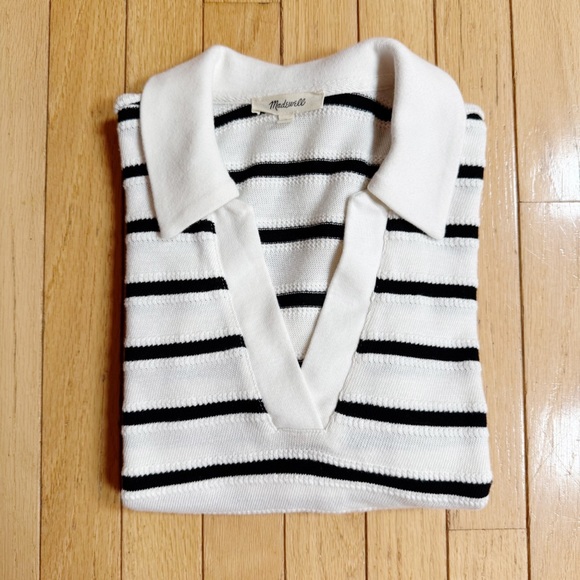 Madewell Relaxed V Neck Striped Polo Sz S - Picture 16 of 16